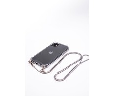Dėklas Evelatus Huawei P30 Lite Silicone Transparent with Necklace TPU Strap Sidabrinis