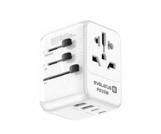 Evelatus 651DCPro 2in1 Pasaules 160 valstu barošanas adapteris un PD 35W lādētājs 3x USB-C / 2x USB Balts