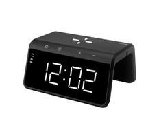 Evelatus WCC01BK 2in1 Lielais Ciparu Signāla Pulkstenis ar 10 W bezvadu lādētāju un RGB krāsu lampu melnā krāsā