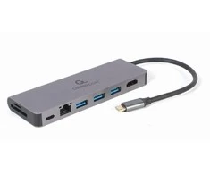 GEMBIRD A-CM-COMBO5-05 kelių prievadų adapteris C tipo USB 5in1 šakotuvas + HDMI + PD + kortelių skaitytuvas + LAN