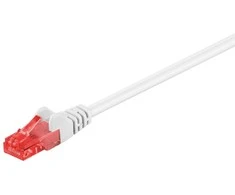 Goobay CAT 6 pataisų kabelis U/UTP | 68632 | Iš anksto prijungtas, neekranuotas LAN kabelis su 2x RJ45 kištukais tinklo komponentams prijungti; Aukštos kokybės variu dengtas aliuminio laidas (CCA) ir auksinu dengti kontaktai garantuoja puikų, galingą tinklo ryšį; RJ45 jungties užrakto apsauga neleidžia užraktui užsikabinti ar nutrūkti, padeda užtikrinti patikimą interneto ryšį; Apsauga nuo lenkimo ir tvirtas PVC apvalkalas efektyviai apsaugo Ethernet kabelį nuo lūžimo; CAT 6 tinklo kabelis tinka Gigabit Ethernet iki 10/100/1000 Mbit/s greičiu; Tinklo kabelio ilgis, nurodytas ant suformuoto plono įtempimo sumažinimo | Baltas | 0,5 m