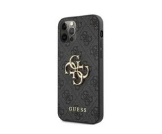 Dėklas Guess Apple iPhone 12/12 PU 4G Metal Logo Case Pilkas
