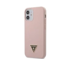 Dėklas Apple GUESS GUHCP12SLSTMLP IPHONE 12 MINI 5.4" LIGHT Rožinis/LIGHT Rožinis kietas silikoninis trikampio formos logotipas