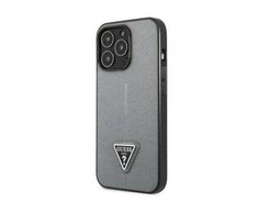 Guess GUHCP13LPSATLG iPhone 13 Pro / 13 6,1 colio sidabrinis kietas dėklas SaffianoTriangle logotipas
