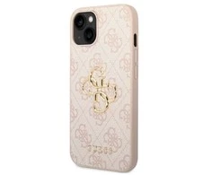 Guess PU 4G Metal Logo dėklas skirtas Apple iPhone 14 rožinės spalvos