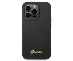 Guess telefono dėklas iPhone 14 Pro Max 6,7 GUHCP14XSLSMK juodas hard telefono dėklas Silikoninis Vintage auksinis Logo