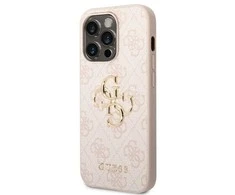 Guess GUHCP14X4GMGPI iPhone 14 Pro Max 6.7" rožinis/rožinis kietas 4G dėklas, didelis metalinis logotipas