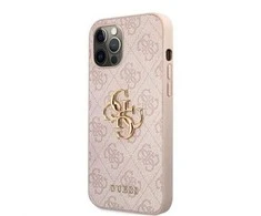 Guess PU 4G Metal Logo dėklas skirtas Apple iPhone 12 Pro Max rožinės spalvos