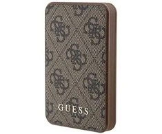 Guess Powerbank indukcinis 15W GUPB5FP4EMGW 5000mAh rudos spalvos 4G Leather Metal Logo MagSafe