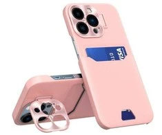 Hurtel Leather Apple iPhone 14 Pro Max Card Wallet Stand dėklas telefonui rožinės spalvos