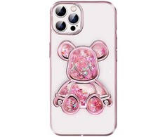 iLike Apple iPhone 14 Pro Silikoninis dėklas Print Desire Bear Rožinė