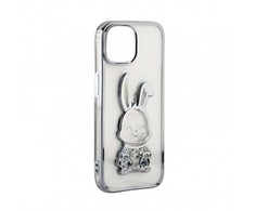 iLike Apple iPhone 15 Pro Silikoninis dėklas Print Desire Rabbit Sidabrinis