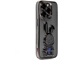 iLike Apple iPhone 15 Pro Silikoninis dėklas Print Desire Rabbit Juodas