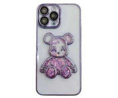 iLike Apple iPhone 15 Pro Silikoninis dėklas Print Desire Bear Violetinė