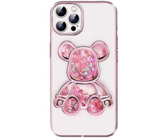 iLike Apple iPhone 15 Pro Silikoninis dėklas Print Desire Bear Rožinė