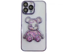 iLike Apple iPhone 15 Pro Silikoninis dėklas Print Desire Bear Violetinė