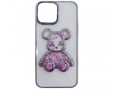 iLike Apple iPhone 15 Silikoninis dėklas Print Desire Bear Violetinė