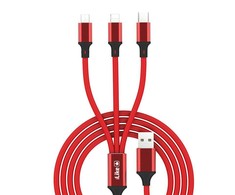 iLike CCI02 Pīta auduma izturīgs USB 3in1 Kabelis ar USB uz Micro USB / Lightning / Type-C 1m Sarkans