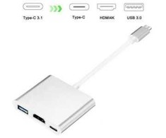 iLike HD1 3in1 USB-C (Type-C) Ligzdas uz HDMI 4K / USB 3.0 / USB-C Siev. Audio &amp; Video Kabeļa Adapteris Sudraba (OEM)