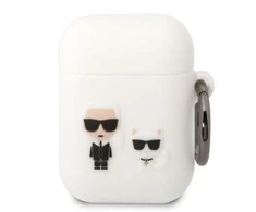 Apple AirPods Karl Lagerfeld silikoninis Karl &amp; Choupette (KLACA2SILKCW) ausinių dėklas baltos spalvos