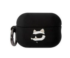 Apple AirPods Pro 2 Karl Lagerfeld silikoninis Choupette Head 3D ausinių dėklas juodos spalvos