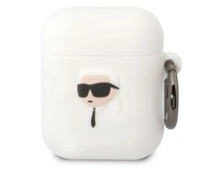 Apple AirPods Karl Lagerfeld silikoninis Karl Head 3D (KLA2RUNIKH) ausinių dėklas baltos spalvos
