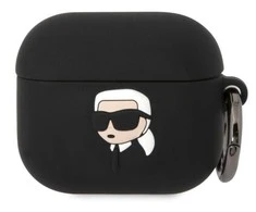 Karl Lagerfeld 3D Logo NFT Karl Head silikoninis dėklas ausinėms AirPods 3 juodos spalvos
