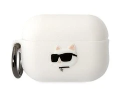 Apple AirPods Pro 2 Karl Lagerfeld silikoninis Choupette Head 3D ausinių dėklas baltos spalvos