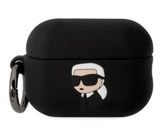 Apple AirPods Pro 2 Karl Lagerfeld silikoninis Karl Head 3D ausinių dėklas juodos spalvos