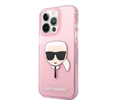 Apple iPhone 13 Pro Max Karl Lagerfeld dėklas Glitter Karl`s Head (KLHCP13XKHTUGLP) rožinės spalvos