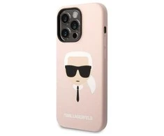 Karl Lagerfeld dėklas, skirtas iPhone 14 Pro Max 6,7 KLHCP14XSLKHBK rožinės spalvos HC Silicone Karl's Head