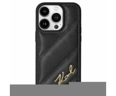 Apple iPhone 13 / 14 / 15 Karl Lagerfeld Diagonal Quilted Script (KLHCP14SPQDSMGK) dėklas telefonui juodos spalvos