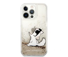 Karl Lagerfeld dėklas, skirtas iPhone 13 Pro Max 6,7 KLHCP13XGCFD auksinis Liquid Glitter Choupette Fun