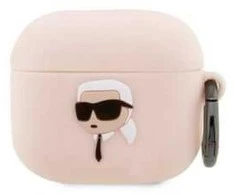 Apple AirPods 3 Karl Lagerfeld silikoninis Karl Head 3D light ausinių dėklas rožinės spalvos