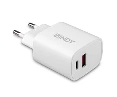 Įkroviklis - LINDY USB Type A ir C Įkroviklis, 100-240VAC, 20W, Baltas
