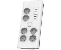Sumuštinių keptuvas Philips Apsauga nuo viršįtampių SPN7060WA/58, 6 lizdai, 2 m maitinimo laidas, 1 x C tipo prievadas, maks. 15 W išvestis, 4 x A tipo jungtys, maks. 20 W išėjimas, 900 džaulių apsauga nuo viršįtampių