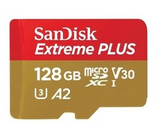 Atminties kortelė SanDisk Extreme PLUS Micro SDXC 128GB + SD adapteris + 2 metai RescuePRO Deluxe iki 200MB/s &amp; 90MB/s Skaitymo/Rašymo greitis A2 C10 V30 UHS-I U3, EAN: 619659188986