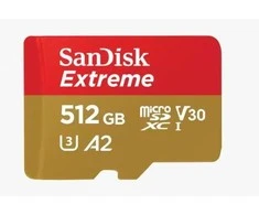 Atminties kortelė SanDisk Extreme Micro SDXC 512GB + SD adapteriai + 1 metų RescuePRO Deluxe iki 190MB/s &amp; 130MB/s Skaitymo/Rašymo greitis A2 C10 V30 UHS-I U3