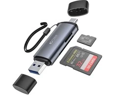 Adapteris USB + USB-C SD kortelių skaitytuvas + Micro SD Tech-Protect UltraBoost pilkos spalvos