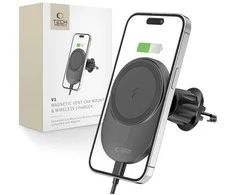 Magnetic MagSafe Automobilinis laikiklis Wireless Charging 15W for Vent Car Tech-Protect mm15W-V1 juodos spalvos
