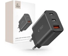 Laidinis įkroviklis 30W 2x PD USB-C + QC3.0 USB Tech-Protect C30W juodos spalvos