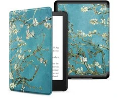 Tech-Protect SmartKindle 11 / 12 2022 / 2024 – dėklas knygų skaityklei mėlynos spalvos su sakura gėlėmis