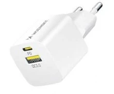 Wozinsky WWCEAC GaN USB-A USB-C 33W laidinis įkroviklis – baltos spalvos