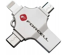 Pendrive 16GB USB 3.2 Gen 1 (USB A / USB C / Lightning / Micro USB) Forcell F-Data Metal Quad sidabrinis