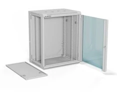 Pakabinama lentyna 19" 15U 600x450, (dvigubos sekcijos variantas) vienos varčios stiklinės durys, nuimamas pilnas galinis dangtis, nuimami pilnai šoniniai dangčiai, rakinamas, 4 sijos, spalva pilka, ALANTEC