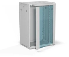 Pakabinama lentyna 19" 18U 600x450, (dvigubos sekcijos variantas) vienos varčios stiklinės durys, nuimamas pilnas galinis dangtis, nuimami pilnai šoniniai dangčiai, rakinamas, 4 sijos, spalva pilka, ALANTEC
