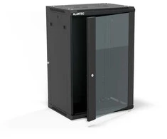 Pakabinama lentyna 19" 18U 600x450, (dvigubos sekcijos variantas) vienos varčios stiklinės durys, nuimamas pilnas galinis dangtis, nuimami pilnai šoniniai dangčiai, rakinamas, 4 sijos, spalva juoda, ALANTEC