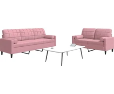 Sofa Sofos komplektas su pagalvėlėmis, 2 dalių, rožinis, aksomas