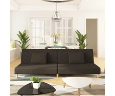 Dvivietė sofa-lova dvejomis pagalvėmis, rudos spalvos, audinys