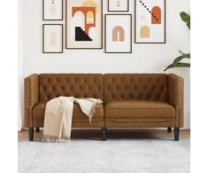 Dvivietė chesterfield sofa, rudos spalvos, dirbtinė versta oda